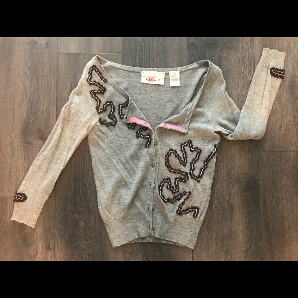 Grey Cardigan w/ Pink/Black Detail